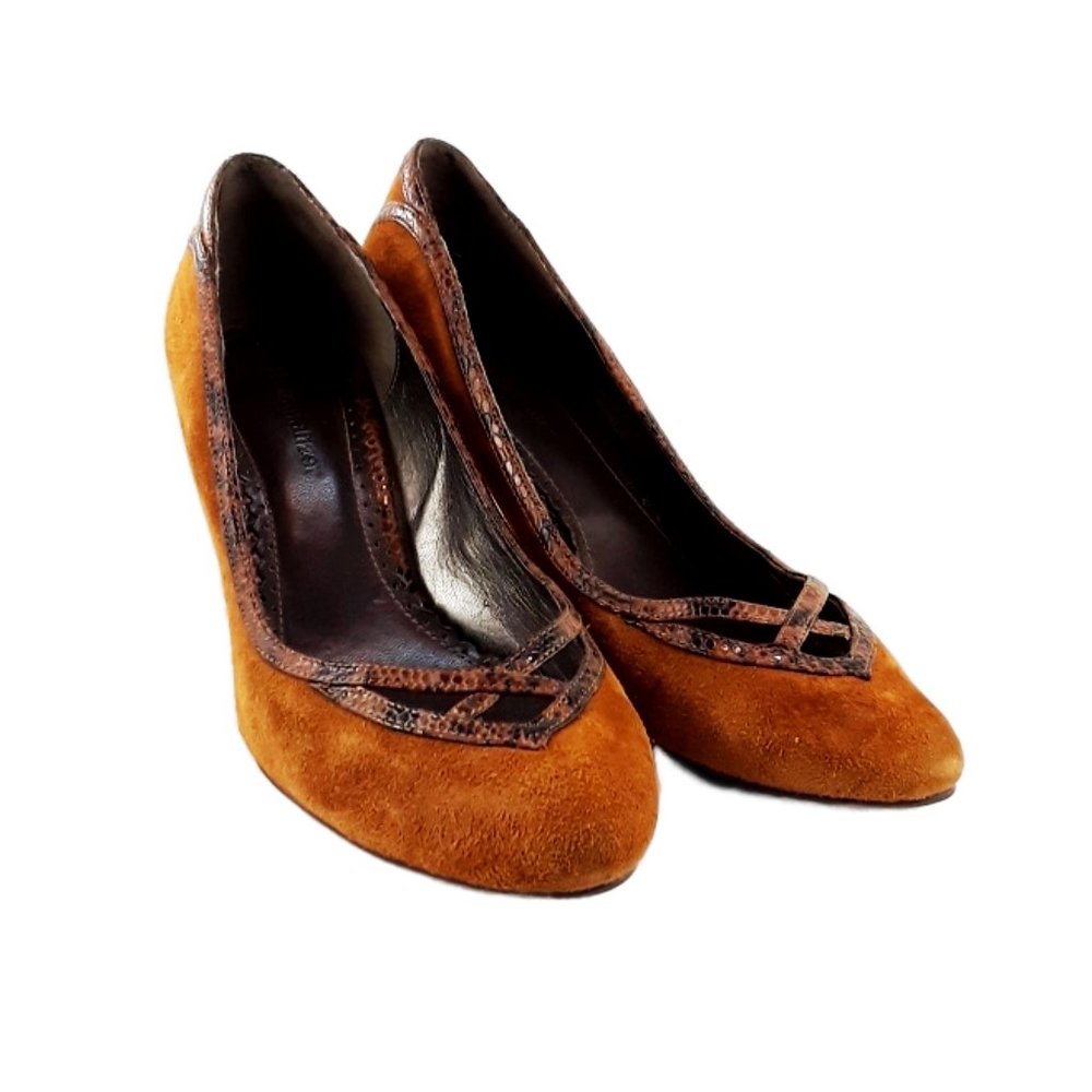 Naturalizer Brown Suede/Leather Snakeskin High Heels Shoes- Womens Sz 7W